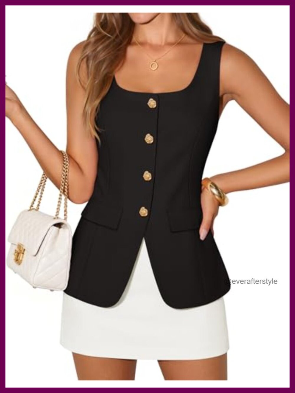 Sleeveless Business Casual Vest Blazer Loose Fit Square Neck
